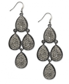 Bring a touch of allure to your look with these black drop earrings from Style&co. Teardrop pendants are embellished with plastic stones. Crafted in hematite tone mixed metal. Approximate drop: 2-5/8 inches. Bring a touch of allure to your look with these black drop earrings from Style&co. Teardrop pendants are embellished with plastic stones. Crafted in hematite tone mixed metal. Approximate drop: 2-5/8 inches.