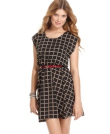 Here's the deal: when it comes to sweet and flirty dresses, an a-line shape is the cutest way to go! We love this style from American Rag for its classic silhouette and eye-catching grid-print. Plus, the bright skinny belt totally makes this number pop.