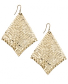 Disco chic. These shimmering mesh earrings from Alfani add the spark your evening wardrobe needs. Crafted in gold tone mixed metal. Approximate drop: 3 inches. Disco chic. These shimmering mesh earrings from Alfani add the spark your evening wardrobe needs. Crafted in gold tone mixed metal. Approximate drop: 3 inches.