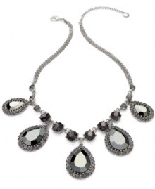 Alfani's statement necklace is crafted from hematite tone mixed metal with an array of black and gray glass stones for an alluring effect. Crafted in hematite tone mixed metal. Approximate length: 18 inches + 3-inch extender. Approximate drop: 1-1/2 inches. Alfani's statement necklace is crafted from hematite tone mixed metal with an array of black and gray glass stones for an alluring effect. Crafted in hematite tone mixed metal. Approximate length: 18 inches + 3-inch extender. Approximate drop: 1-1/2 inches.