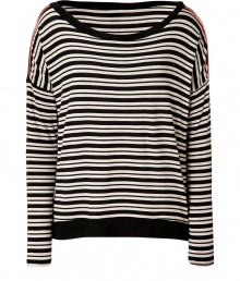 An effortless choice for all four seasons, Ella Moss striped tee is both contemporary and cool - Wide neckline, dropped shoulders, long sleeves, solid trim - Loosely fitted - Wear with favorite ankle skinnies and bright leather flats An effortless choice for all four seasons, Ella Moss striped tee is both contemporary and cool - Wide neckline, dropped shoulders, long sleeves, solid trim - Loosely fitted - Wear with favorite ankle skinnies and bright leather flats