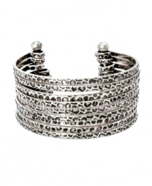 Go for a look that's completely retro-fitted. Vintage-inspired color creates a look of effortless cool in textured, oxidized silver tone mixed metal. Open cuff design slips easily over the wrist. Approximate diameter: 1-1/2 inches. Go for a look that's completely retro-fitted. Vintage-inspired color creates a look of effortless cool in textured, oxidized silver tone mixed metal. Open cuff design slips easily over the wrist. Approximate diameter: 1-1/2 inches.