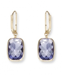 Lovely in lavender: Swarovski's Tanzanite-hued lightweight crystal drop earrings will look elegant and eye-catching whenever you wear them. Crafted in gold tone mixed metal. Approximate drop: 1-1/8 inches. Lovely in lavender: Swarovski's Tanzanite-hued lightweight crystal drop earrings will look elegant and eye-catching whenever you wear them. Crafted in gold tone mixed metal. Approximate drop: 1-1/8 inches.