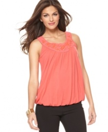 A beaded crochet inset adds shine to this Alfani tank top for pretty spring style! A beaded crochet inset adds shine to this Alfani tank top for pretty spring style!