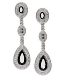 Refined elegance with a postmodern flair, this pair of linear drop earrings from Eliot Danori is crafted from rhodium-plated brass. Black crystals and cubic zirconias (8 ct. t.w.) add substance and style. Approximate drop: 1-3/4 inches. Refined elegance with a postmodern flair, this pair of linear drop earrings from Eliot Danori is crafted from rhodium-plated brass. Black crystals and cubic zirconias (8 ct. t.w.) add substance and style. Approximate drop: 1-3/4 inches.