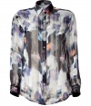 Luxurious blouse in fine, multicolored patterned silk - Flattering and elegant - Feminine, slim fit with rounded hem, small collar and placket - Decorative folding effect creates subtle stripes - A classic with a new, trendy print - Casual look with skinny jeans, or elegant with a pencil skirt and heels