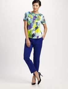 An abstract print adds a lively touch to this silk top with an intriguing back zipper.BoatneckCuffed sleevesAllover printBack zipperAbout 25 from shoulder to hemSilkDry cleanImportedModel shown is 5'9 (175cm) wearing US size Small. An abstract print adds a lively touch to this silk top with an intriguing back zipper.BoatneckCuffed sleevesAllover printBack zipperAbout 25 from shoulder to hemSilkDry cleanImportedModel shown is 5'9 (175cm) wearing US size Small.