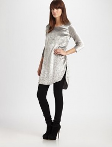 Velvety scoopneck sprinkled in glitzy sequins, finished with side slits and a hi-low hem. ScoopneckLong sleevesHi-low hemSequin-coated 90% viscose/10% silkDry cleanImportedModel shown is 5'9½ (176cm) wearing US size 4. Velvety scoopneck sprinkled in glitzy sequins, finished with side slits and a hi-low hem. ScoopneckLong sleevesHi-low hemSequin-coated 90% viscose/10% silkDry cleanImportedModel shown is 5'9½ (176cm) wearing US size 4.