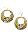 Don't settle for ordinary. Robert Rose's dynamic earring style features gypsy hoops decorated by multicolored laser printed flowers. Set in gold-plated mixed metal. Approximate diameter: 2 inches. Approximate drop: 2-1/2 inches.