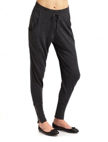 THE LOOKRibbed elastic waistband with drawstring Side draped pockets Ribbed and banded cuffs with zipper closuresTHE FITRise, about 12 Inseam, about 32THE MATERIAL40% nylon/30% viscose/30% mercerized woolCARE & ORIGINDry clean Imported THE LOOKRibbed elastic waistband with drawstring Side draped pockets Ribbed and banded cuffs with zipper closuresTHE FITRise, about 12 Inseam, about 32THE MATERIAL40% nylon/30% viscose/30% mercerized woolCARE & ORIGINDry clean Imported
