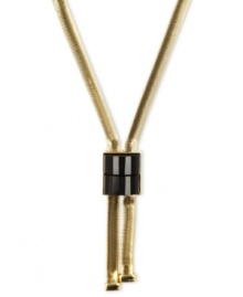 Black and gold combine to create a gorgeous necklace from Anne Klein. A square jet epoxy stone holds together the Y silhouette. Crafted in gold tone mixed metal. Approximate length: 18 inches + 2-inch extender. Black and gold combine to create a gorgeous necklace from Anne Klein. A square jet epoxy stone holds together the Y silhouette. Crafted in gold tone mixed metal. Approximate length: 18 inches + 2-inch extender.
