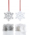 Let it snow. A flurry of glitter, these Holiday Lane snowflake ornaments turn your home into a beautiful winter wonderland.