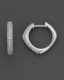 Angled hoop earrings with diamond pave setting in 14 Kt. white gold. Angled hoop earrings with diamond pave setting in 14 Kt. white gold.