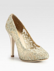A semi-sheer platform pump rendered in exquisite floral lace with a satin-covered heel. Satin-covered heel, 5 (125mm)Hidden platform, ¾ (20mm)Compares to a 4¼ heel (110mm)Lace and mesh upperLeather lining and solePadded insoleMade in Italy A semi-sheer platform pump rendered in exquisite floral lace with a satin-covered heel. Satin-covered heel, 5 (125mm)Hidden platform, ¾ (20mm)Compares to a 4¼ heel (110mm)Lace and mesh upperLeather lining and solePadded insoleMade in Italy