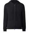 Luxurious black felted wool zip-up hoodie from Vince - This updated hoodie will add instant style to your everyday basics - Lavish wool-and-angora-blend with a modern, slim fit - Wear with a cotton henley and chinos - Try with a plaid button-down, jeans, and motorcycle boots
