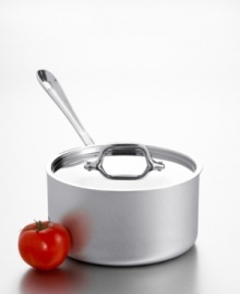 Perfect for smaller sauces, vegetables and reductions, this 1.5 quart saucepan is a handy lynchpin in any kitchen. 3-ply bonded construction with a handsome brushed aluminum exterior, pure aluminum core and an easy to clean stainless steel cooking service. Brushed stainless steel handle stays cool to the touch and secured with non-corrosive rivets. Polished stainless steel lid keeps in flavor. Hand washing recommended. Manufacturer's limited lifetime warranty. Perfect for smaller sauces, vegetables and reductions, this 1.5 quart saucepan is a handy lynchpin in any kitchen. 3-ply bonded construction with a handsome brushed aluminum exterior, pure aluminum core and an easy to clean stainless steel cooking service. Brushed stainless steel handle stays cool to the touch and secured with non-corrosive rivets. Polished stainless steel lid keeps in flavor. Hand washing recommended. Manufacturer's limited lifetime warranty.