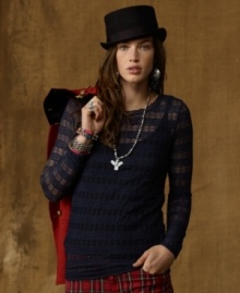 Venture for vintage elegance with Denim & Supply Ralph Lauren's luxe lace top finished in a classically tailored silhouette. Venture for vintage elegance with Denim & Supply Ralph Lauren's luxe lace top finished in a classically tailored silhouette.