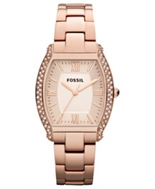 Shimmering crystals run down the rosy silhouette of this Wallace collection watch, by Fossil. Shimmering crystals run down the rosy silhouette of this Wallace collection watch, by Fossil.