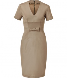 With a sleek cut and streamlined look, Burberry Londons tailored sheath is a feminine choice perfect for taking from work to city cocktails - V-neckline, short sleeves, waistband with flat bow, metal back zip, kick pleat - Tailored fit - Wear with heels and a sleek leather jacket