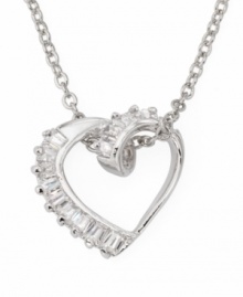 What better way to express your love? Give her the gift of sparkle with this pretty open-cut heart pendant by City by City. Crafted in silver tone mixed metal with baguette-cut cubic zirconias (1-1/2 ct. t.w.). Approximate length: 15 inches + 3-inch extender. Approximate drop: 3/4 inch. What better way to express your love? Give her the gift of sparkle with this pretty open-cut heart pendant by City by City. Crafted in silver tone mixed metal with baguette-cut cubic zirconias (1-1/2 ct. t.w.). Approximate length: 15 inches + 3-inch extender. Approximate drop: 3/4 inch.