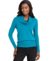 Cozy and cute, this petite cowl-neck sweater from JM Collection will keep you comfortable on chilly days.