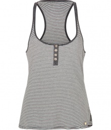 Detailed with alluring logo buttons, Juicy Coutures super soft tank lets you decide how low you want to take your neckline - Scoop neck, thin straps, henley-style logo buttons, black trim, racer back, rounded hemline - Loosely fitted - Wear with skinnies and a cardigan for casual-cool days Detailed with alluring logo buttons, Juicy Coutures super soft tank lets you decide how low you want to take your neckline - Scoop neck, thin straps, henley-style logo buttons, black trim, racer back, rounded hemline - Loosely fitted - Wear with skinnies and a cardigan for casual-cool days