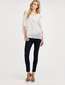 This draped open-shoulder shift exudes feminine charm in eyelet cotton/silk voile.ScoopneckBell sleevesSide rufflesAbout 25 from shoulder to hemCottonDry cleanImportedModel shown is 5'11 (180cm) wearing US size Small. This draped open-shoulder shift exudes feminine charm in eyelet cotton/silk voile.ScoopneckBell sleevesSide rufflesAbout 25 from shoulder to hemCottonDry cleanImportedModel shown is 5'11 (180cm) wearing US size Small.
