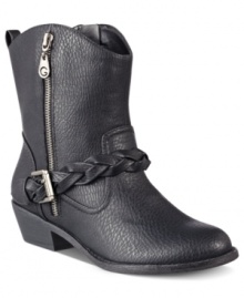 Let your style do all the talking for you. G by GUESS' Wissper booties are small, but mighty--with a braided strap around the ankle and a zipper that stretches up the shaft. Let your style do all the talking for you. G by GUESS' Wissper booties are small, but mighty--with a braided strap around the ankle and a zipper that stretches up the shaft.