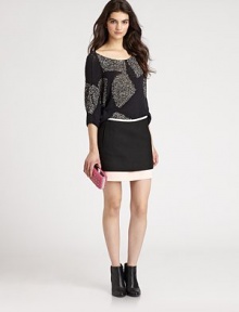 This slouchy, knit pullover is defined by a large square pattern.BoatneckThree-quarter sleevesPullover styleAbout 25.5 from shoulder to hemCotton/NylonDry cleanImportedModel shown is 5'10 (177cm) wearing US size Xsmall / Small. This slouchy, knit pullover is defined by a large square pattern.BoatneckThree-quarter sleevesPullover styleAbout 25.5 from shoulder to hemCotton/NylonDry cleanImportedModel shown is 5'10 (177cm) wearing US size Xsmall / Small.
