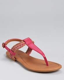 Colorful braids make waves on a chic summer sandal from Lucky Brand, the perfect finishing touch to white-hot cutoffs and a worn-in tee. Colorful braids make waves on a chic summer sandal from Lucky Brand, the perfect finishing touch to white-hot cutoffs and a worn-in tee.