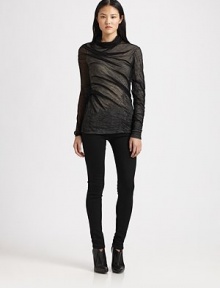 Asymmetrically draped wraps of sheer fabric stretch over a contrasting, one-shoulder blouse, adding a dash dimension to this contemporary must-have. Sheer cowlneck overlayBoatneck lining with single long sleeve50% cotton/44% wool/5% nylon/1% LycraDry cleanMade in ItalyModel shown is 5'10 (177cm) wearing US size X-Small/Small.
