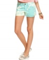 Sporting an awesome bleached effect on a pastel wash, these shorts from American Rag take the season's colored denim fixation to the next level!