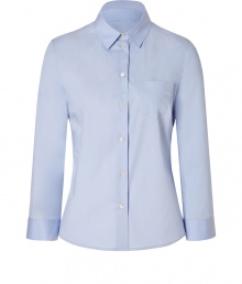The classic dress shirt gets a modern update with this boxy blouse from Jil Sander Navy - Small spread collar, three-quarter sleeves, front button placket, single chest pocket, oversized silhouette - Pair with cropped trousers, a leather jacket, and ballet flats The classic dress shirt gets a modern update with this boxy blouse from Jil Sander Navy - Small spread collar, three-quarter sleeves, front button placket, single chest pocket, oversized silhouette - Pair with cropped trousers, a leather jacket, and ballet flats