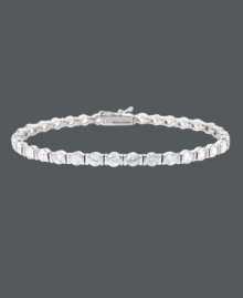 Streamline your style with a hint of sparkle. B. Brilliant's luminous tennis bracelet features a row of round-cut cubic zirconias (8-1/4 ct. t.w.) set in sterling silver. Approximate length: 7-1/4 inches. Streamline your style with a hint of sparkle. B. Brilliant's luminous tennis bracelet features a row of round-cut cubic zirconias (8-1/4 ct. t.w.) set in sterling silver. Approximate length: 7-1/4 inches.
