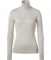 Stylish turtleneck pullover in fine cotton - In a beautiful shade of grey - The classic look with long, very narrow sleeves, turtleneck and cuffs - The pullover is form-fitting and narrow, cut short - An ideal pullover to layer - The perfect longtime basic under blazers (businesslike), blouses (rustic), jackets (casual) - Wear with pencil skirts, jeans, roll-up pants, wide trousers