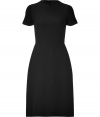 Flawless in jet black silk with delicately pleated matelass? short sleeves, Valentinos tailored sheath is an immaculate take on ladylike elegance - Rounded neckline, matelass? short sleeves, softly gathered waistline, hidden back zip - Softly tailored bodice with bust darts, full skirt - Wear with flawless patent leather pumps and a sleek envelope clutch