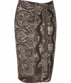 Work an iconic paisley into your sophisticated daytime look with a characteristic print stretch wool-blend skirt from Etro - Hidden side zip, ruched front panel, front slit, form-fitting - Pair with a color-pop cashmere cardigan and sleek platform pumps