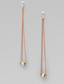 This ingenious design boasts beautiful beads on a long, continuous, link chain attached to the front and back of the earring. Sterling silverCopperplated brassGoldplatedLength, about 3Post backMade in USA This ingenious design boasts beautiful beads on a long, continuous, link chain attached to the front and back of the earring. Sterling silverCopperplated brassGoldplatedLength, about 3Post backMade in USA