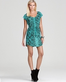 Infuse your look with vivid color with Aqua's viper snake drawstring dress. Team with booties and a luxe leather jacket for effortless cool. Infuse your look with vivid color with Aqua's viper snake drawstring dress. Team with booties and a luxe leather jacket for effortless cool.