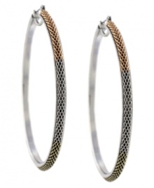 Three times as versatile. An intricate chain link design in rose gold, gold and silver-plated mixed metal make BCBGeneration's hoop earrings a go-to style basic. Approximate drop: 2-3/4 inches. Three times as versatile. An intricate chain link design in rose gold, gold and silver-plated mixed metal make BCBGeneration's hoop earrings a go-to style basic. Approximate drop: 2-3/4 inches.