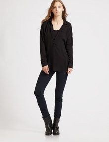 Timeless semi-sheer voile in an airy, must-have design. Point collarV-neckButton frontLong dolman sleevesHi-low hemRayonMachine washMade in USA Timeless semi-sheer voile in an airy, must-have design. Point collarV-neckButton frontLong dolman sleevesHi-low hemRayonMachine washMade in USA