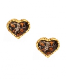 Cat-egorically chic. Metallic leopard prints add a lively look to Betsey Johnson's heart-shaped stud earrings. Crafted in gold tone mixed metal. Approximate diameter: 1/2 inch. Cat-egorically chic. Metallic leopard prints add a lively look to Betsey Johnson's heart-shaped stud earrings. Crafted in gold tone mixed metal. Approximate diameter: 1/2 inch.