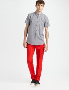 Soft cotton twill trousers to wear cuffed or not, shaped in a slim, streamlined silhouette.Flat-front styleZip flyCoin pocketSide slash, back welt pocketsInseam, about 33CottonMachine washImported Soft cotton twill trousers to wear cuffed or not, shaped in a slim, streamlined silhouette.Flat-front styleZip flyCoin pocketSide slash, back welt pocketsInseam, about 33CottonMachine washImported