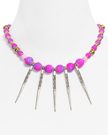 Equal parts punk and pretty, this Vanessa Mooney statement necklace flaunts edged up style with bold colored beads and plated silver spikes. Equal parts punk and pretty, this Vanessa Mooney statement necklace flaunts edged up style with bold colored beads and plated silver spikes.