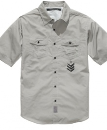 Get some R&R with this crisp, cool military-style shirt from Sean John. Get some R&R with this crisp, cool military-style shirt from Sean John.