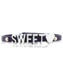 Sweetheart appeal. This bracelet from BCBGeneration is crafted from silver-tone mixed metal and purple PVC for a stylish touch to let you know you're loved. Approximate length: 8 inches. Sweetheart appeal. This bracelet from BCBGeneration is crafted from silver-tone mixed metal and purple PVC for a stylish touch to let you know you're loved. Approximate length: 8 inches.