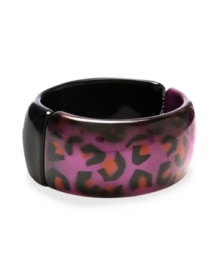 Perfect for prowling. This fierce style by Haskell features an animal print design in purple-colored mixed metal. Hinged design slips easily over the wrist. Approximate length: 8 inches. Perfect for prowling. This fierce style by Haskell features an animal print design in purple-colored mixed metal. Hinged design slips easily over the wrist. Approximate length: 8 inches.