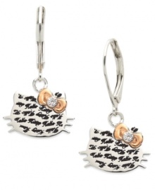 The name says it all. Hello Kitty's engraved drop earrings are set in sterling silver with the ever-present bow adding a touch that's both whimsical and stylish. Approximate drop: 1 inch.