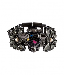 With a bold look and color-accented panther head, Mawis crystal embellished bracelet lends a polish of hard-edge elegance to every outfit - Blue, yellow and pink detailed panther head, hematite-plated brass - Wear with everything from jeans and tees to cocktail frocks and heels With a bold look and color-accented panther head, Mawis crystal embellished bracelet lends a polish of hard-edge elegance to every outfit - Blue, yellow and pink detailed panther head, hematite-plated brass - Wear with everything from jeans and tees to cocktail frocks and heels
