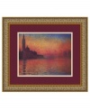 See Venice through the eyes of master Impressionist Claude Monet. A violent sunset casts a fiery glow on the ancient city's darkened shore and rippling bay. An antique-inspired frame adds a golden touch to this gorgeous scene.